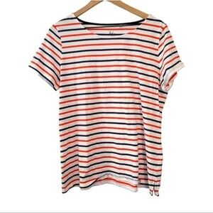 Boden White Red Blue Stripe Cotton T-Shirt Size 14